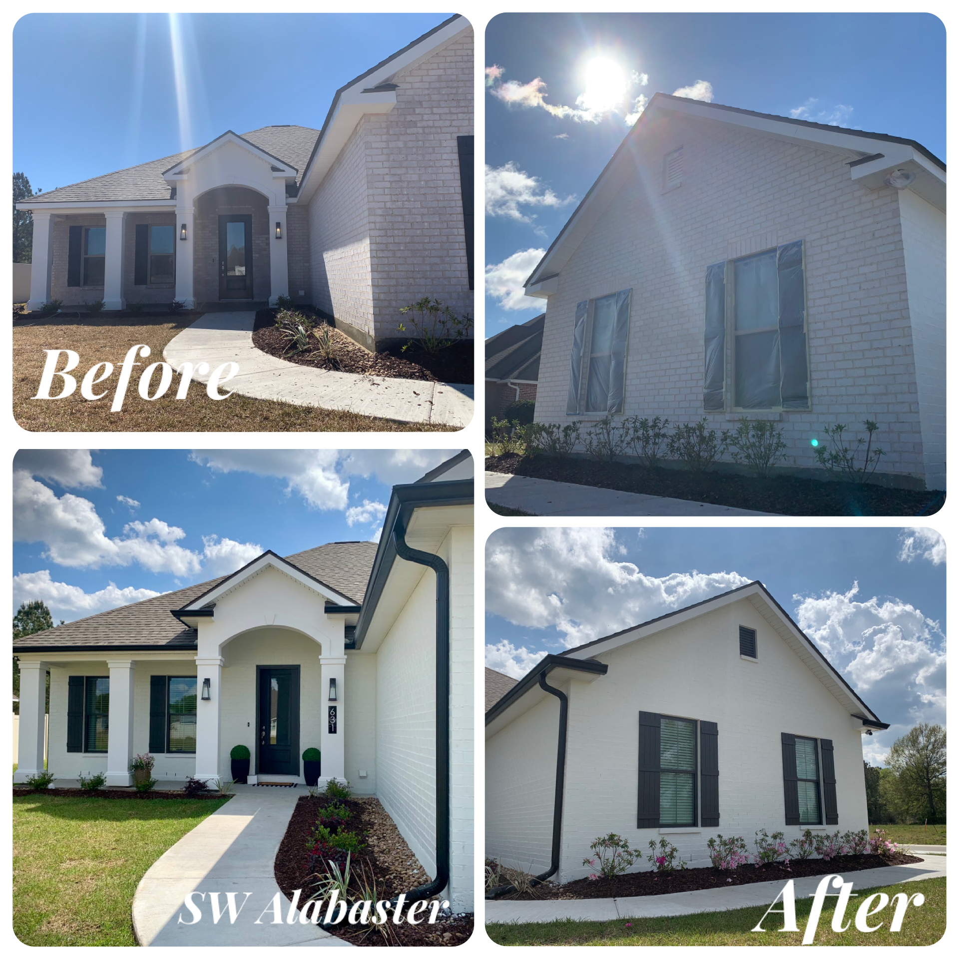 Brick house before and after SW Alabaster in Picayune, MS - Paint Star