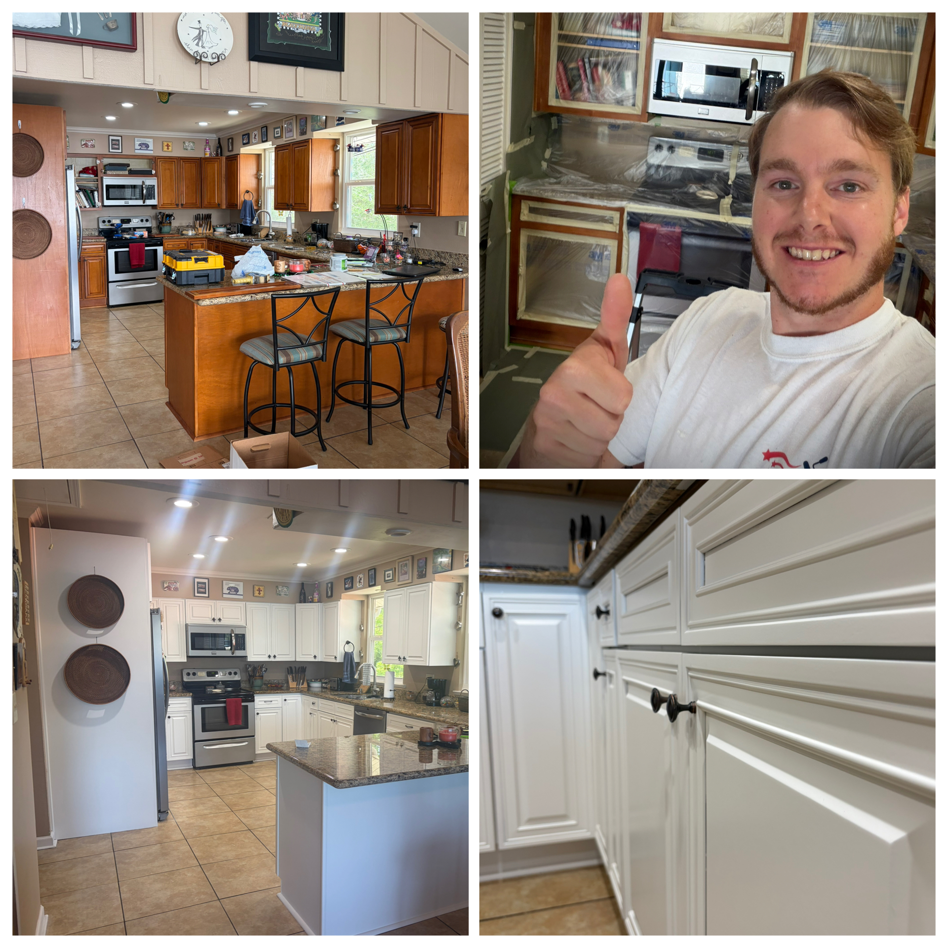 Kitchen cabinets professionally sprayed with SW Greek Villa in Hide-A-Way Lake, MS - Paint Star