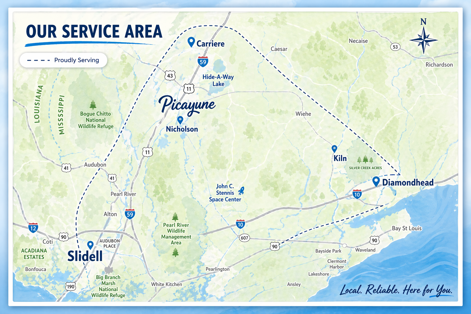 Paint Star service area. Picayune, Carriere, Kiln, Slidell and Diamondhead.